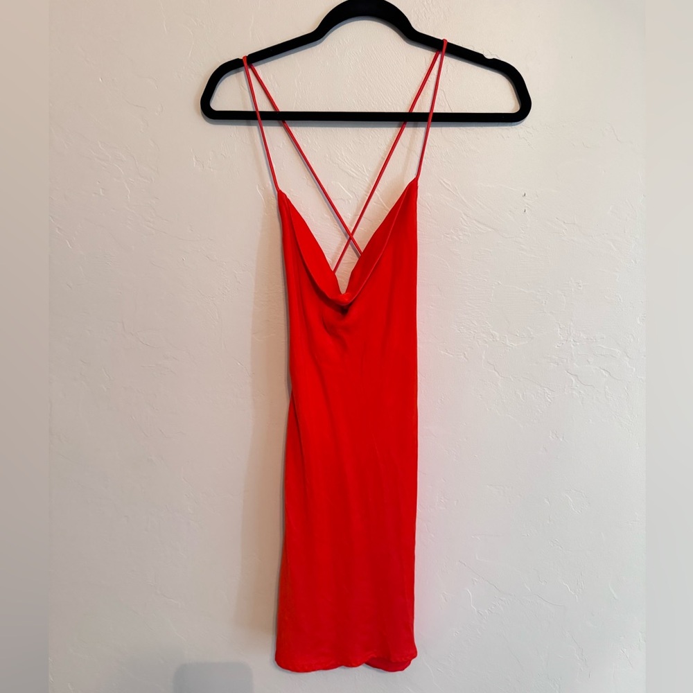 Red orange strappy mini dress